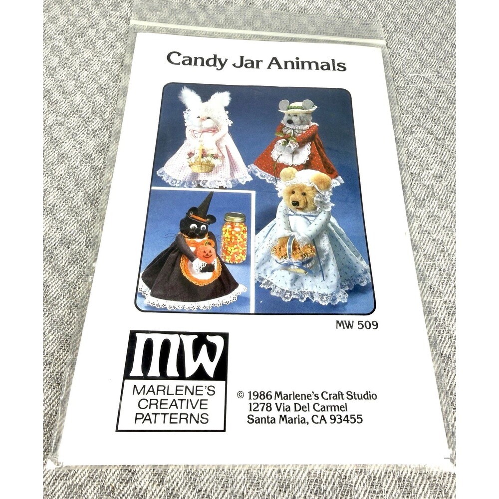 VTG Candy Jar Animals Marlene's Creative Patterns Sewing Bear Rabbit Halloween